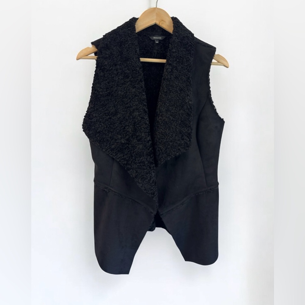 RW&CO Black Faux Suede Sherpa Open Waterfall Vest Jacket Fall